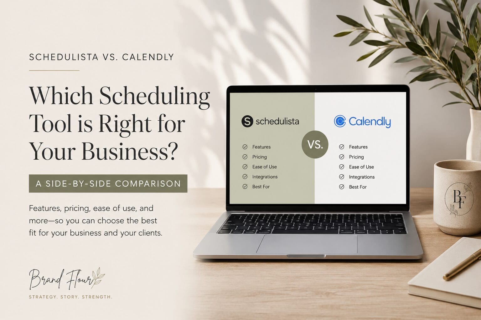 Side-by-side comparison of Schedulista and Calendly scheduling software for small businesses, therapists, consultants, and entrepreneurs.